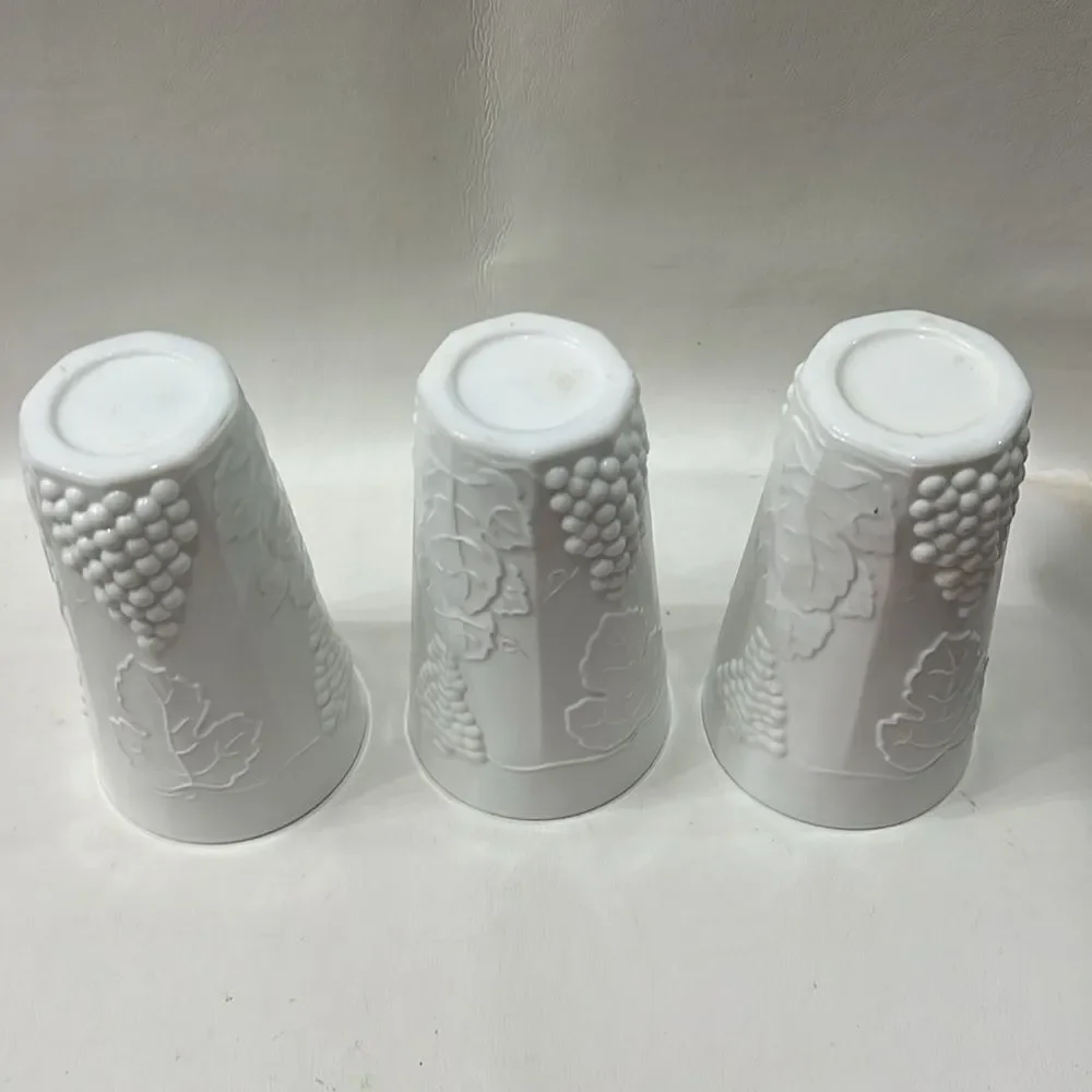 Indiana White Milk Glass Drinking 16 Ounces Glasses Tumblers Raised Grape Leaves
